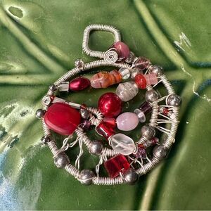 Red Glass Bead Hand Wire Wrapped Pendant